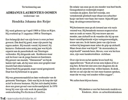 Adrianus Laurentius Oomen Hendrika Johanna den Reijer
