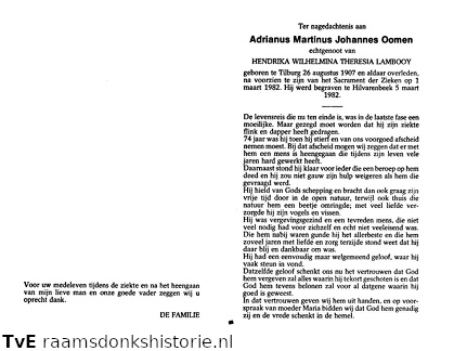 Adrianus Martinus Johannes Oomen- Hendrika Wilhelmina Theresia Lambooy