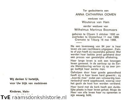 Anna Catharina Oomen- Wouterus van Ham- Wilh. Martinus Boomaars