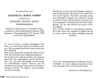 Antonetta Maria Oomen- Johannes Jacobus Maria Schoenmakers