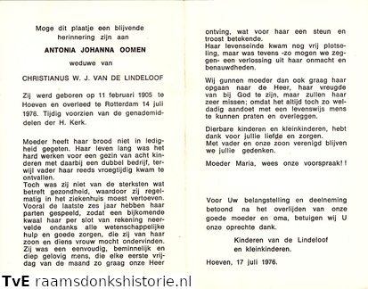 Antonia Johanna Oomen- Christianus W.J. van de Lindeloof