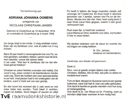Adriana Johanna Oomens- Nicolaas Christiaan Jansen