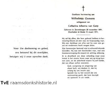 Wilhelmus Oomens Catharina Johanna van Gurp