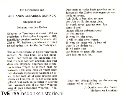 Adrianus Geradus Oonincx- Johanna van den Enden