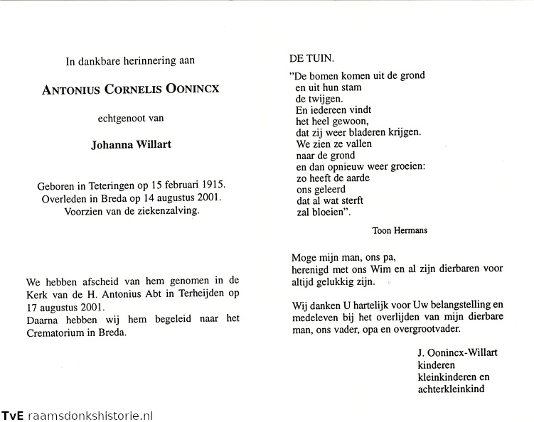 Antonius Cornelis Oonincx- Johanna Willart