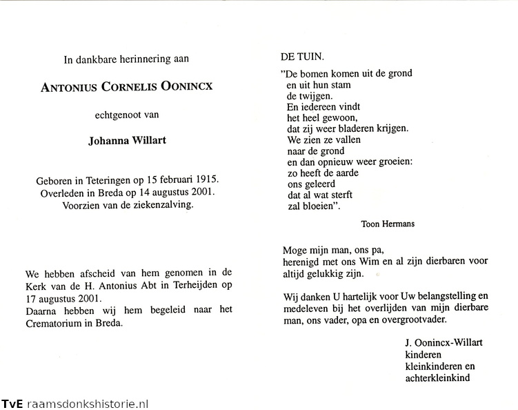 Antonius Cornelis Oonincx Johanna Willart