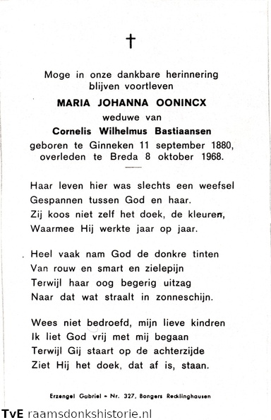 Maria Johanna Oonincx Cornelis Wilhelmus Bastiaansen