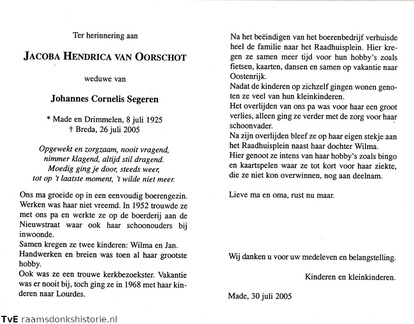 Jacoba Hendrica van Oorschot- Johannes Cornelis Segeren