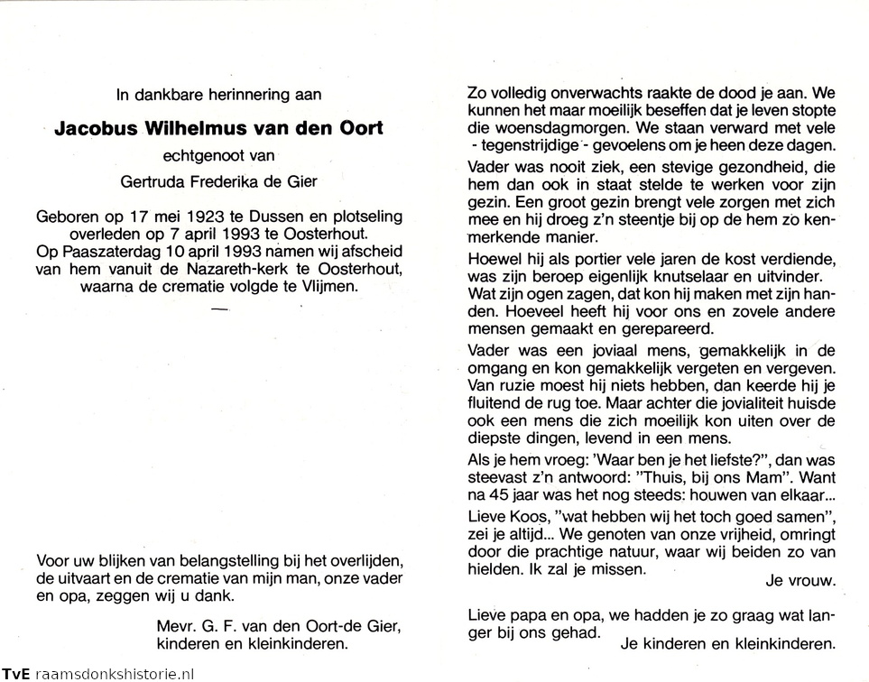 Jacobus Wilhelmus van Oort- Gertruda Frederika de Gier
