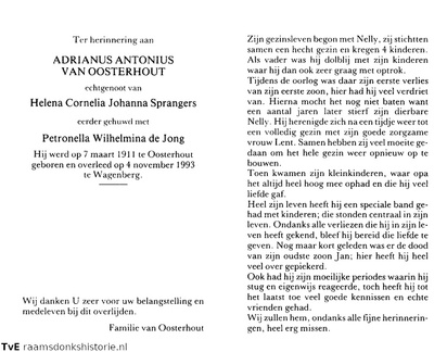 Adrianus Antonius van Oosterhout Helena Cornelia Johanna Sprangers Petronella Wilhelmina de Jong
