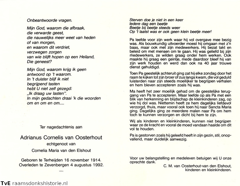 Adrianus Cornelis van Oosterhout Cornelia Maria van den Elshout