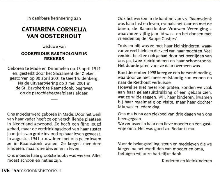 Catharina Cornelia van Oosterhout- Godefridus Bartholomeus Rekkers