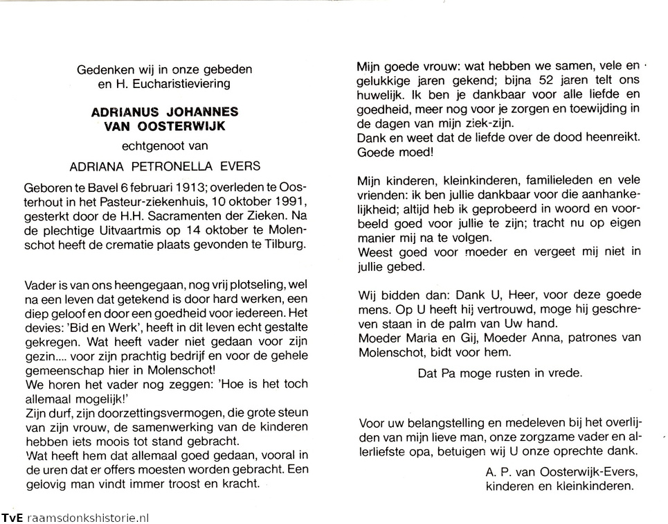 Adrianus Johannes van Oosterwijk Adriana Petronella Evers