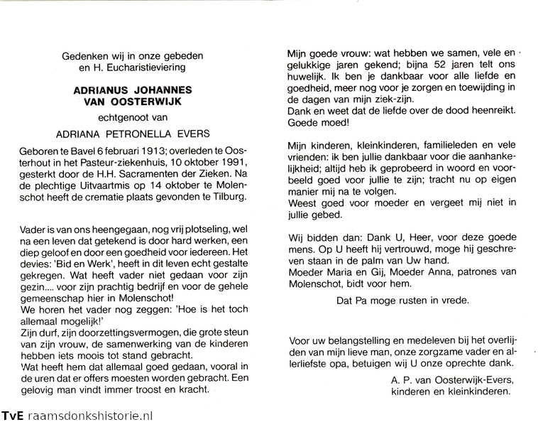 Adrianus Johannes van Oosterwijk Adriana Petronella Evers