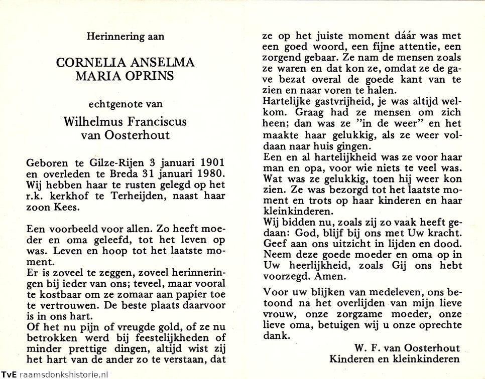 Cornelia Anselma Maria Oprins- Wilhelmus Franciscus van Oosterhout