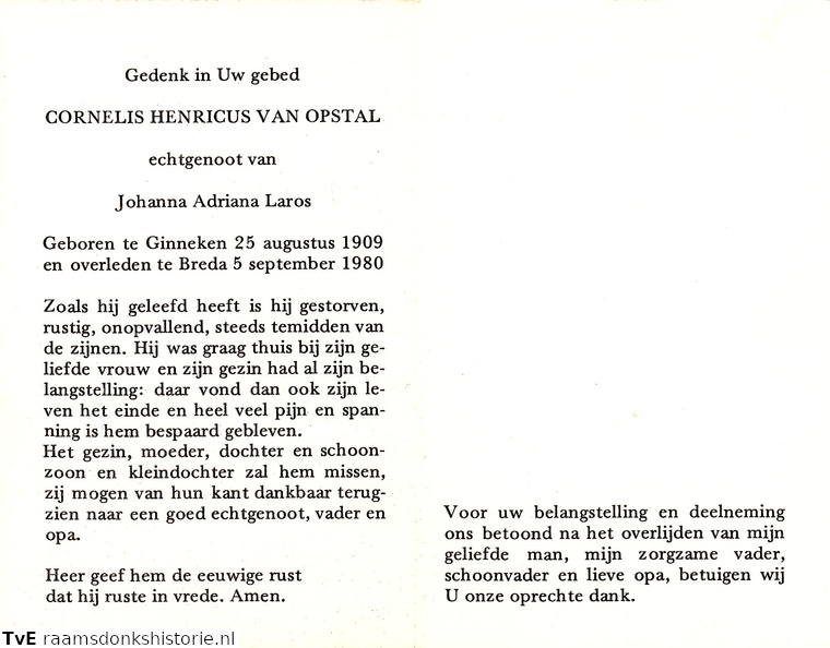 Cornelis Henricus van Opstal- Johanna Adriana Laros