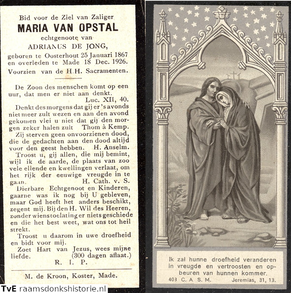 Maria van Opstal- Adrianus de Jong
