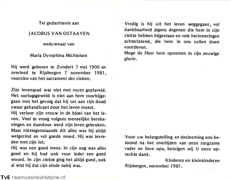 Jacobus van Ostaayen- Maria Dymphina Michielsen