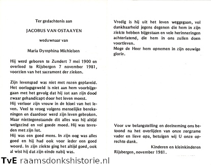 Jacobus van Ostaayen- Maria Dymphina Michielsen