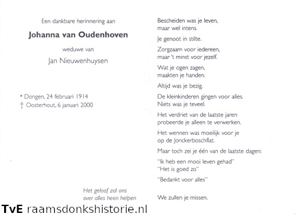 Johanna van Oudenhoven Jan Nieuwenhuysen