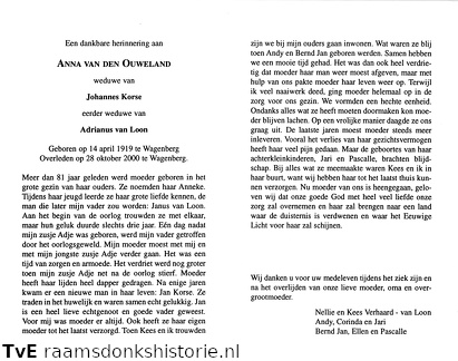Anna van den Ouweland- Johannes Korse- Adrianus van Loon