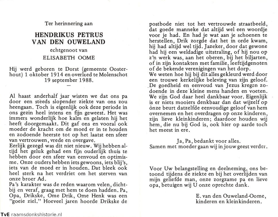 Hendrikus Petrus van den Ouweland Elisabeth Oome