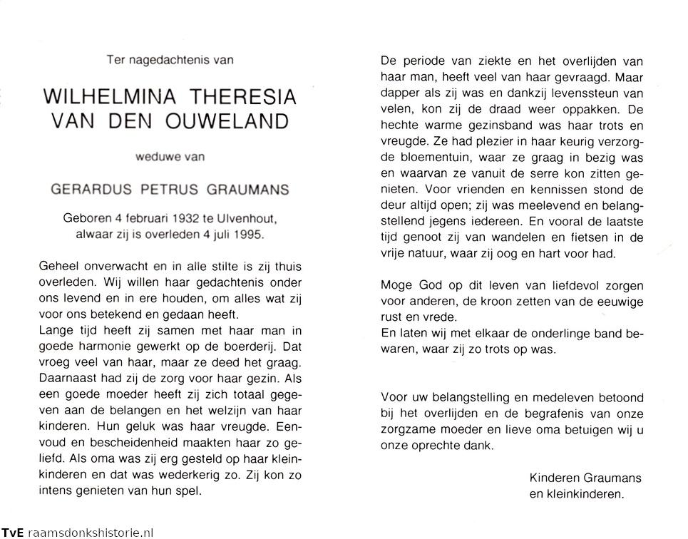 Wilhelmina Theresia van den Ouweland- Gerardus Petrus Graumans