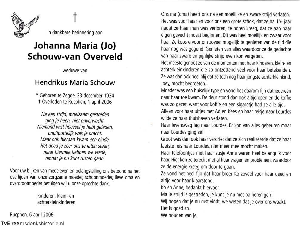 Johanna Maria van Overveld Hendrikus Maria Schouw