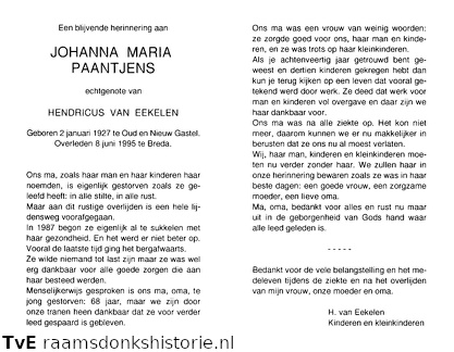 Johanna Maria Paantjens Hendricus van Eekelen