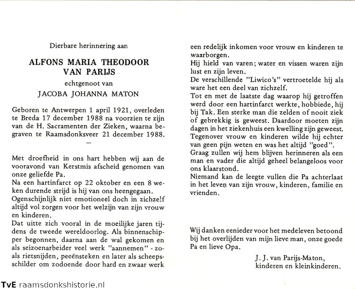 Alfons Maria Theodoor  van Parijs  Jacoba Johanna Maton