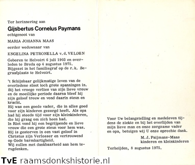 Gijsbertus Cornelus Paymans Maria Johanna Maas  Engelina Petronella van der Velden