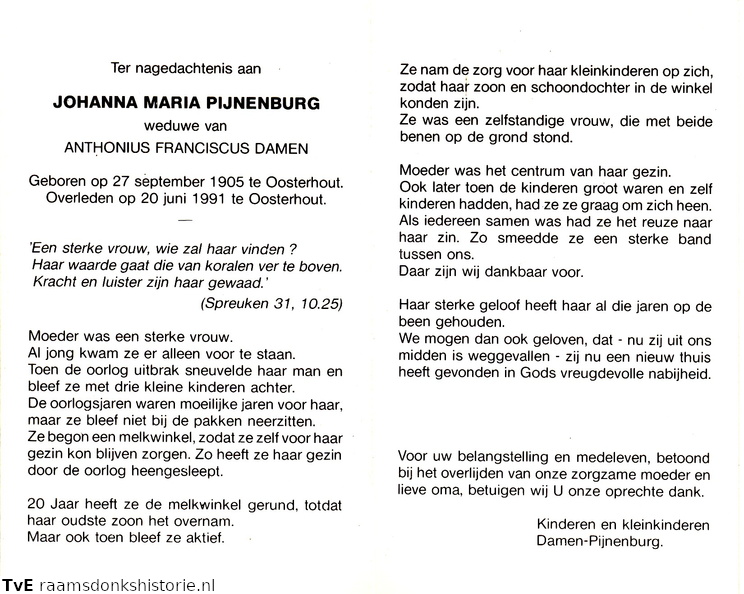 Johanna Maria Pijnenburg Antonius Franciscus Damen