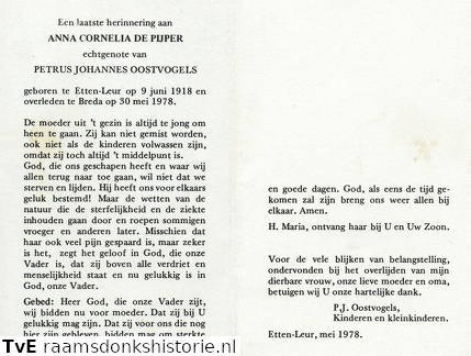 Anna Cornelia de Pijper  Petrus Johannes Oostvogels