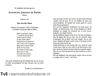 Antonette Johanna de Pijper Jan van der Steen