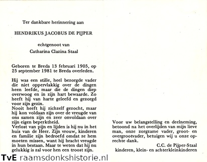 Hendrikus Jacobus de Pijper Catharina Clazina Staal