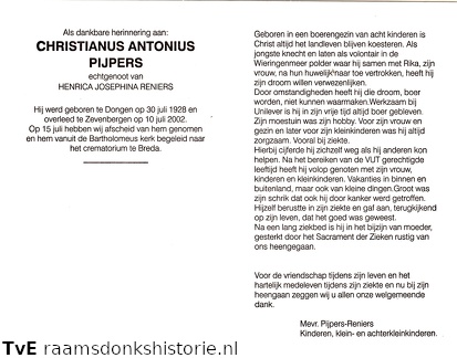 Christianus Antonius Pijpers Henrica Josephina Reniers