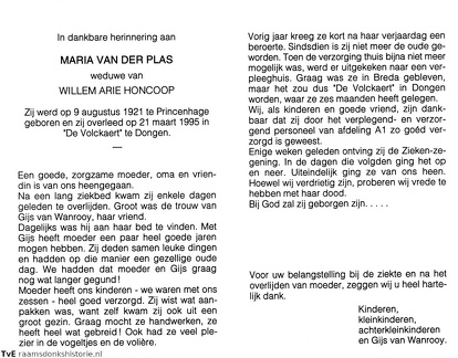 Maria van der Plas Willem Arie Honcoop