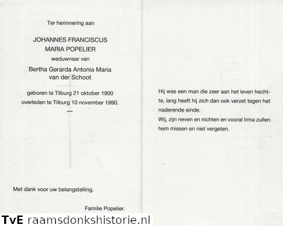 Johannes Franciscus Maria Popelier Bertha Gerarda Antoniia Maria van der Schoot