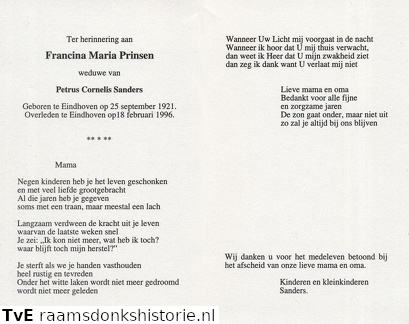 Francina Maria Prinsen Petrus Cornelis Sanders