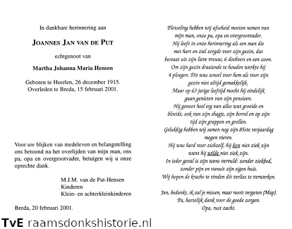 Joannes Jan van de Put  Martha Johanna Maria Hensen