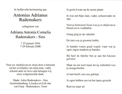 Antonius Adrianus Rademakers Adriana Antonia Cornelia Sins
