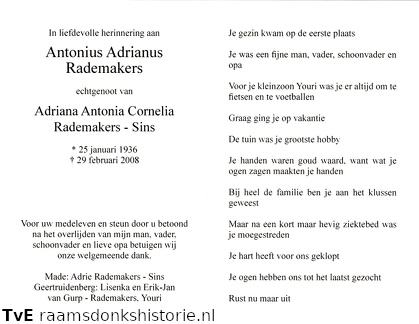 Antonius Adrianus Rademakers Adriana Antonia Cornelia Sins