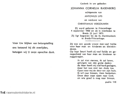 Johanna Cornelia Rasenberg Antonius Lips Christianus Vergouwen