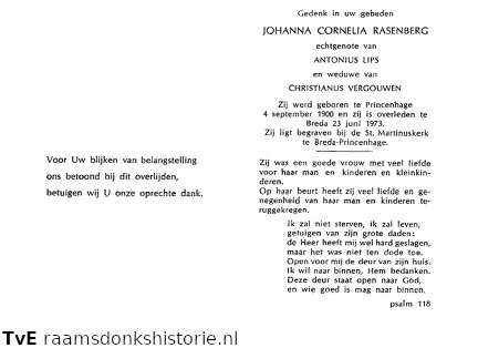Johanna Cornelia Rasenberg Antonius Lips Christianus Vergouwen