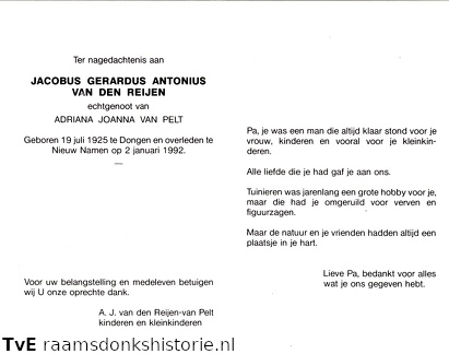 Jacobus Gerardus Antonius van den Reijen Adriana Joanna van Pelt