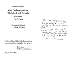 Wilhelmina Gerarda Petronella van Rens Piet Deckers