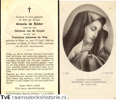 Antonia de Ridder Adrianus van de Corput Franciscus Johannes de Vree