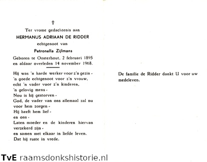 Hermanus Adriaan de Ridder Petronella Zijlmans