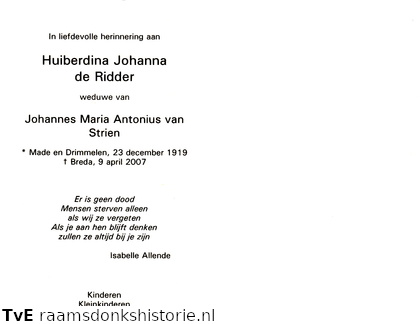 Huiberdina Johanna de Ridder Johannes Maria Antonius van Strien