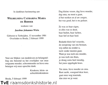 Wilhelmina Catharina Mariade Ridder Jacobus Johannes Wirix